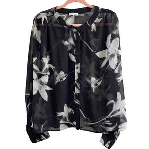 Calvin Klein Sheer Black Floral Blouse, NWOT, Sz. XL